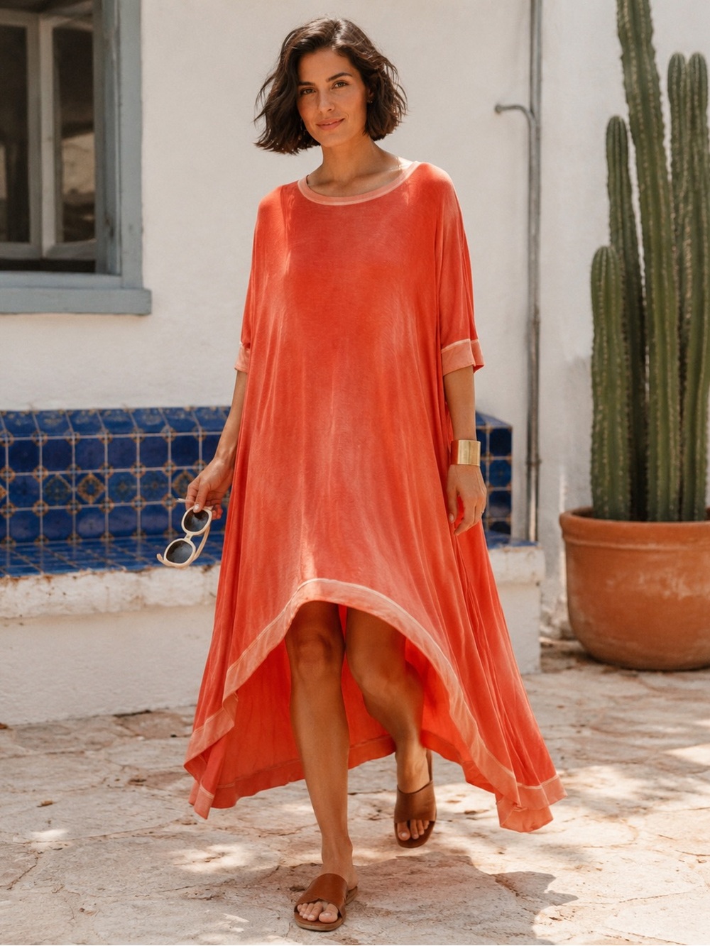 Anthropologie LILKA High Low Coral Orange Maxi Dress M/L Rayon